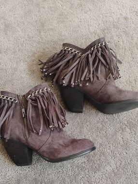 Not Rated Taupe Suede Fringe Ankle Boots.  Women's Size 8.New